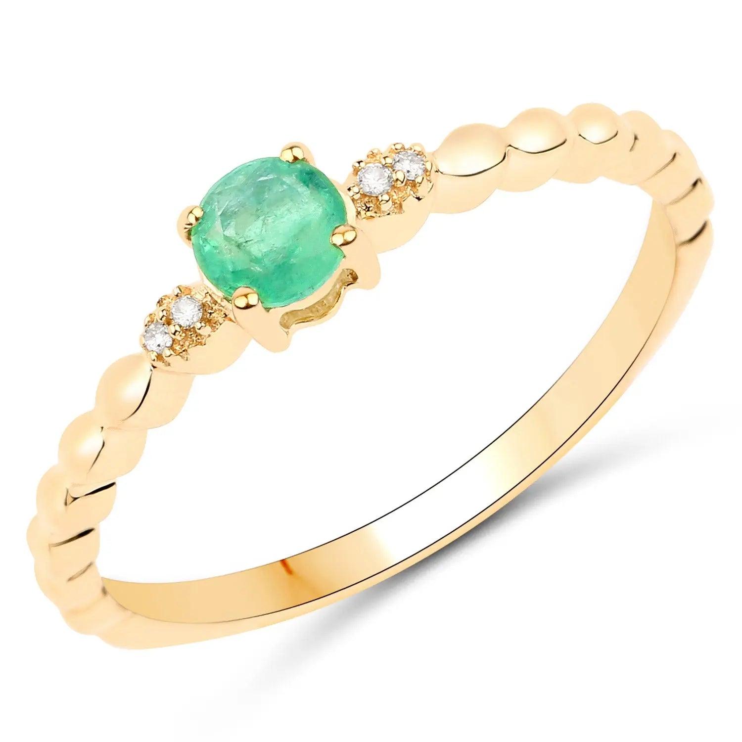 0.24 Carat Genuine Zambian Emerald and White Diamond 14K Yellow Gold Engagement Ring - GOLDISSEYA