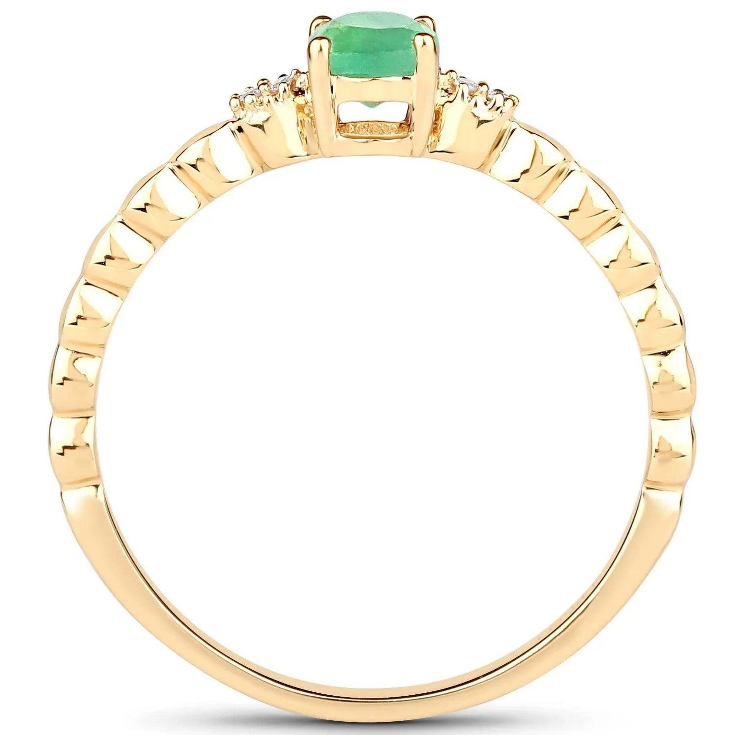 0.24 Carat Genuine Zambian Emerald and White Diamond 14K Yellow Gold Engagement Ring - GOLDISSEYA