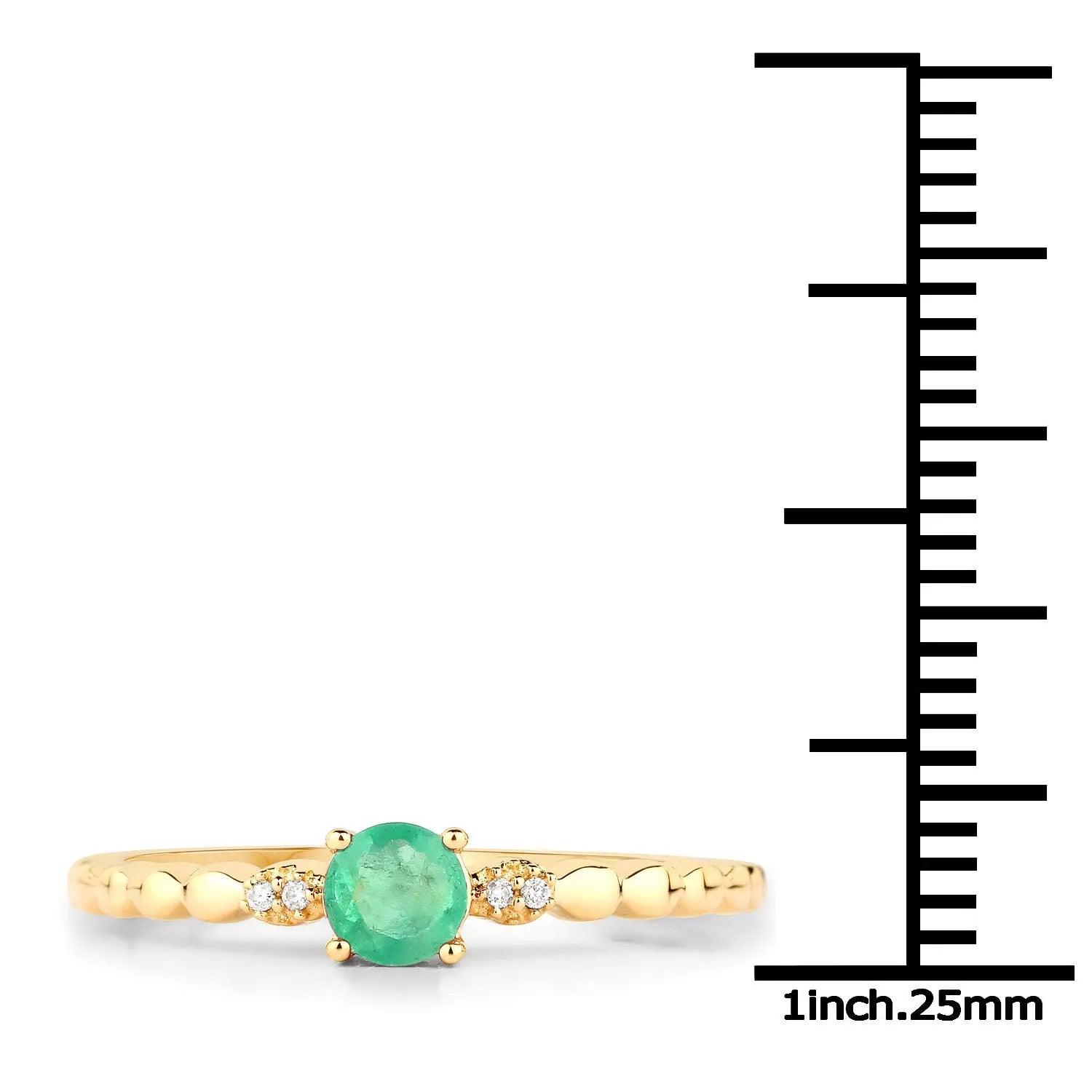 0.24 Carat Genuine Zambian Emerald and White Diamond 14K Yellow Gold Engagement Ring - GOLDISSEYA