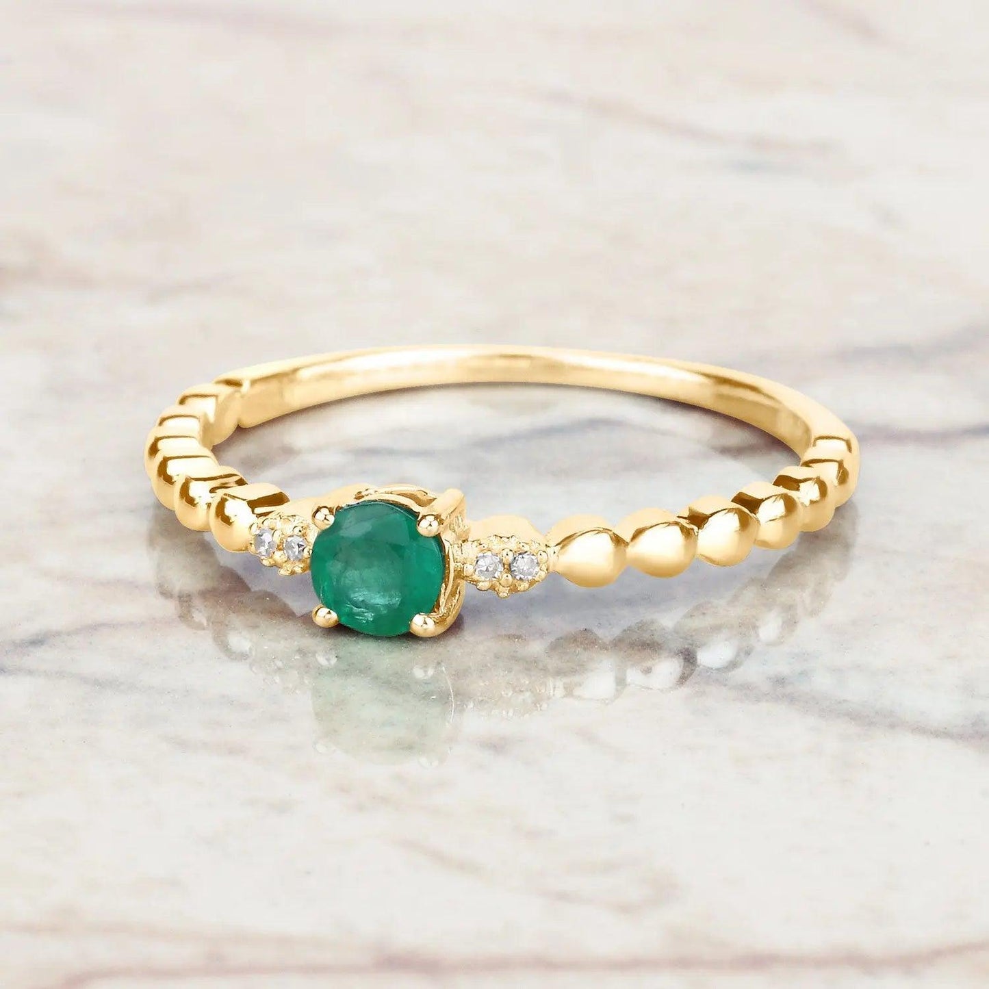 0.24 Carat Genuine Zambian Emerald and White Diamond 14K Yellow Gold Engagement Ring - GOLDISSEYA