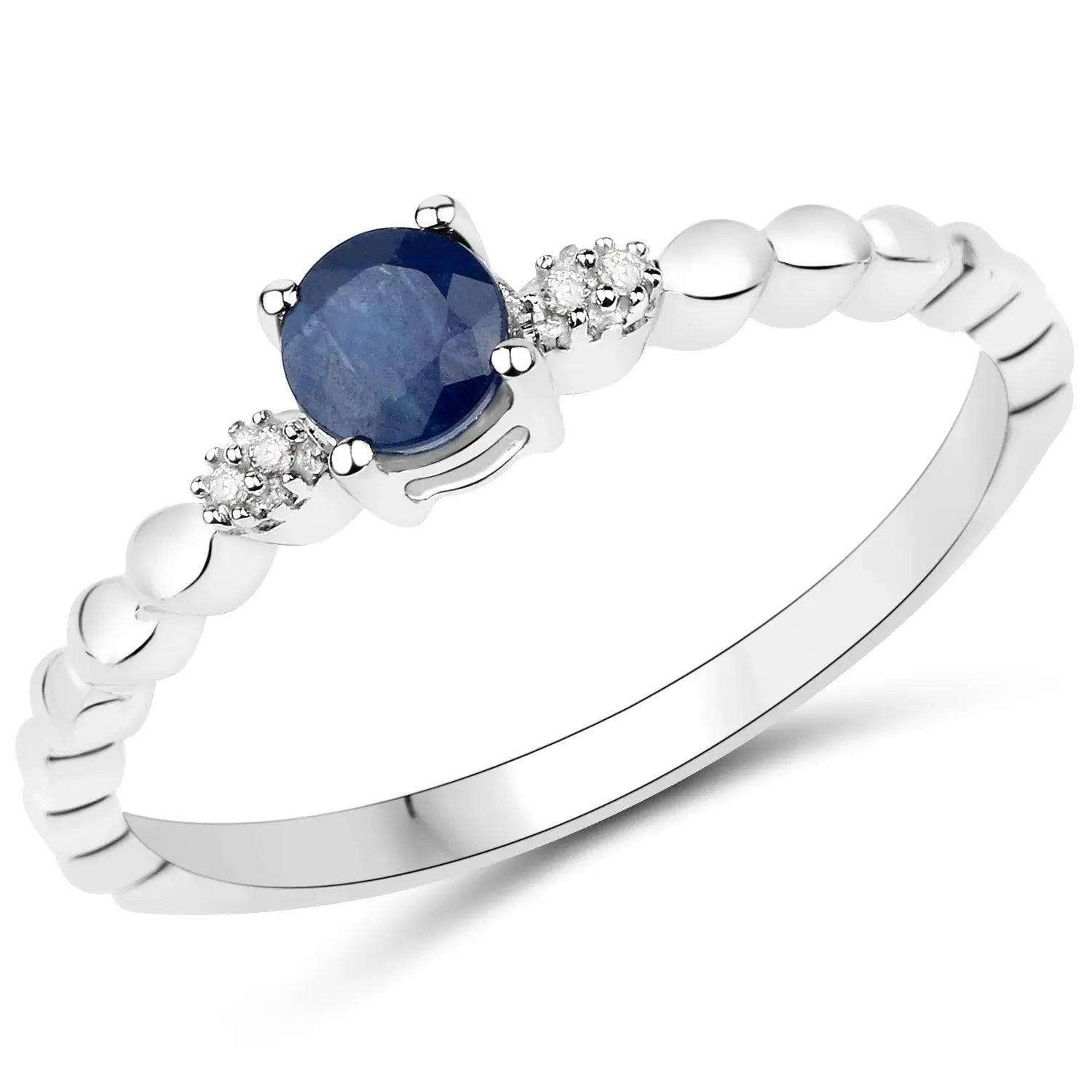 0.28 Carat Genuine Blue Sapphire and White Diamond 14K White Gold Engagement Ring - GOLDISSEYA
