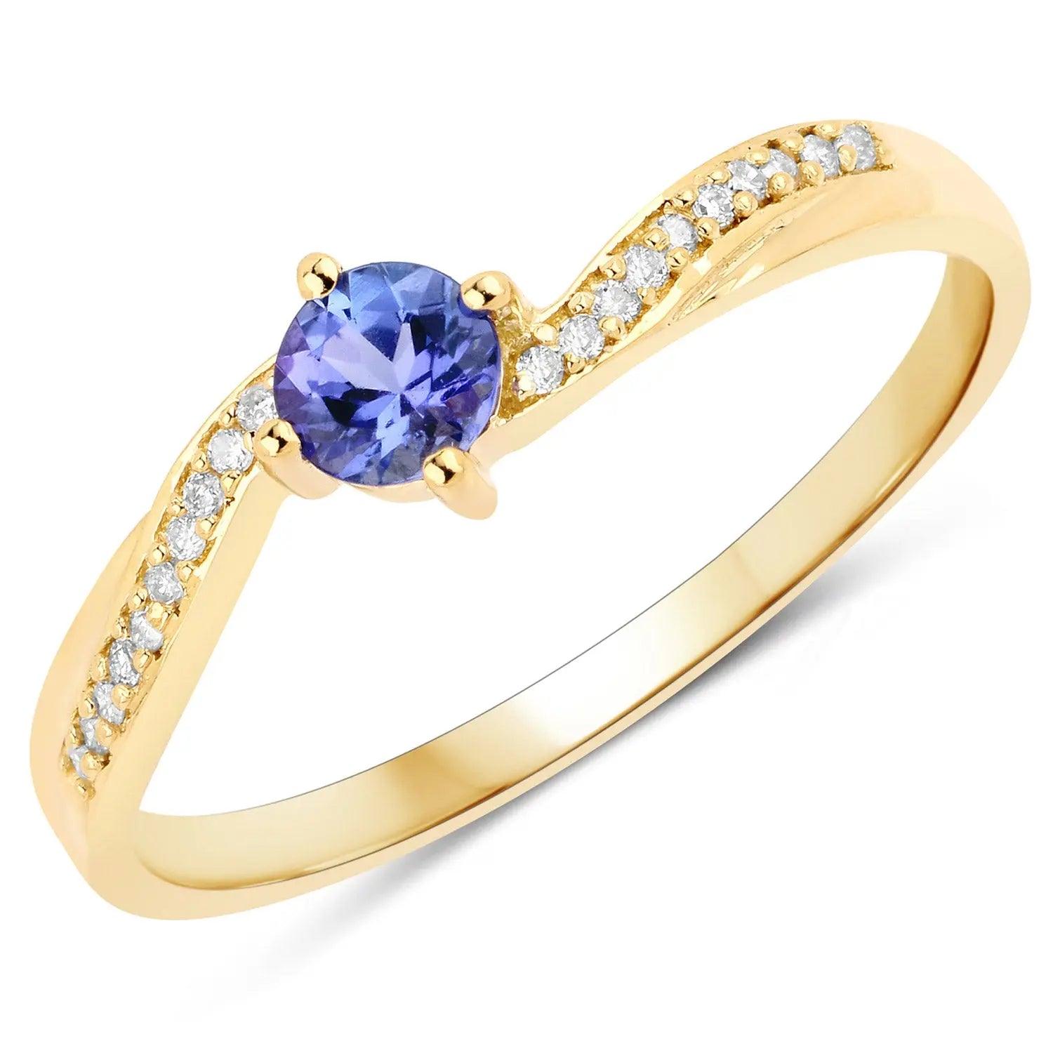 0.28 Carat Genuine Tanzanite and White Diamond 14K Yellow Gold Engagement Ring - GOLDISSEYA