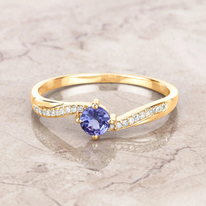 0.28 Carat Genuine Tanzanite and White Diamond 14K Yellow Gold Engagement Ring - GOLDISSEYA