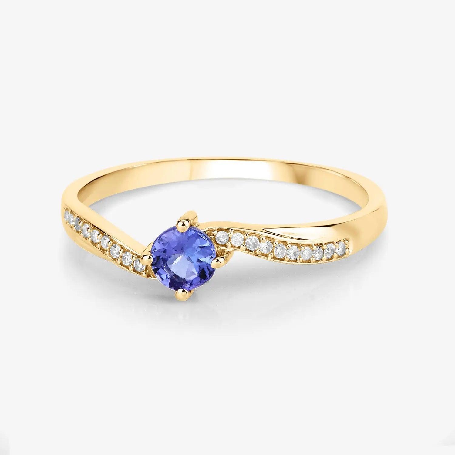 0.28 Carat Genuine Tanzanite and White Diamond 14K Yellow Gold Engagement Ring - GOLDISSEYA