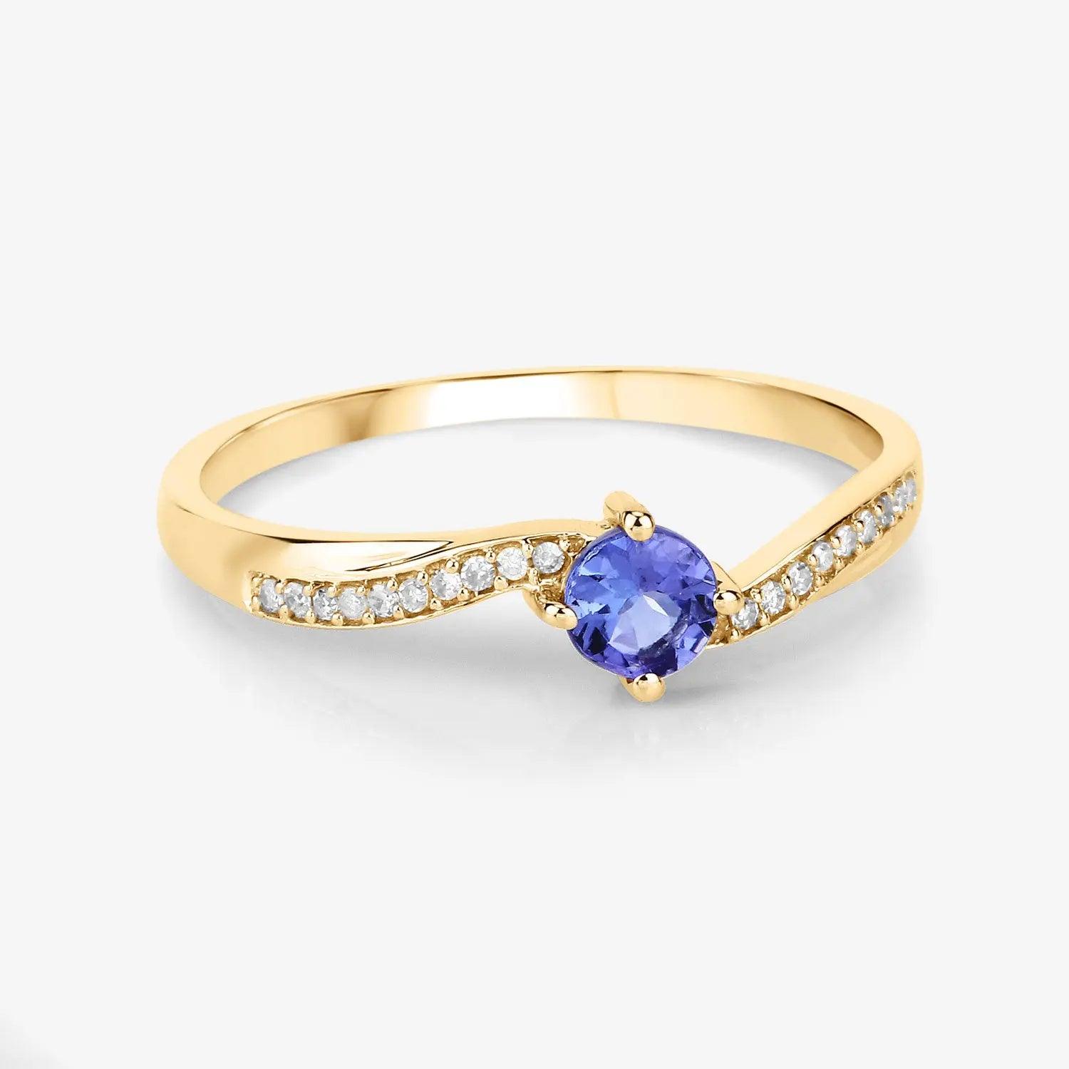 0.28 Carat Genuine Tanzanite and White Diamond 14K Yellow Gold Engagement Ring - GOLDISSEYA