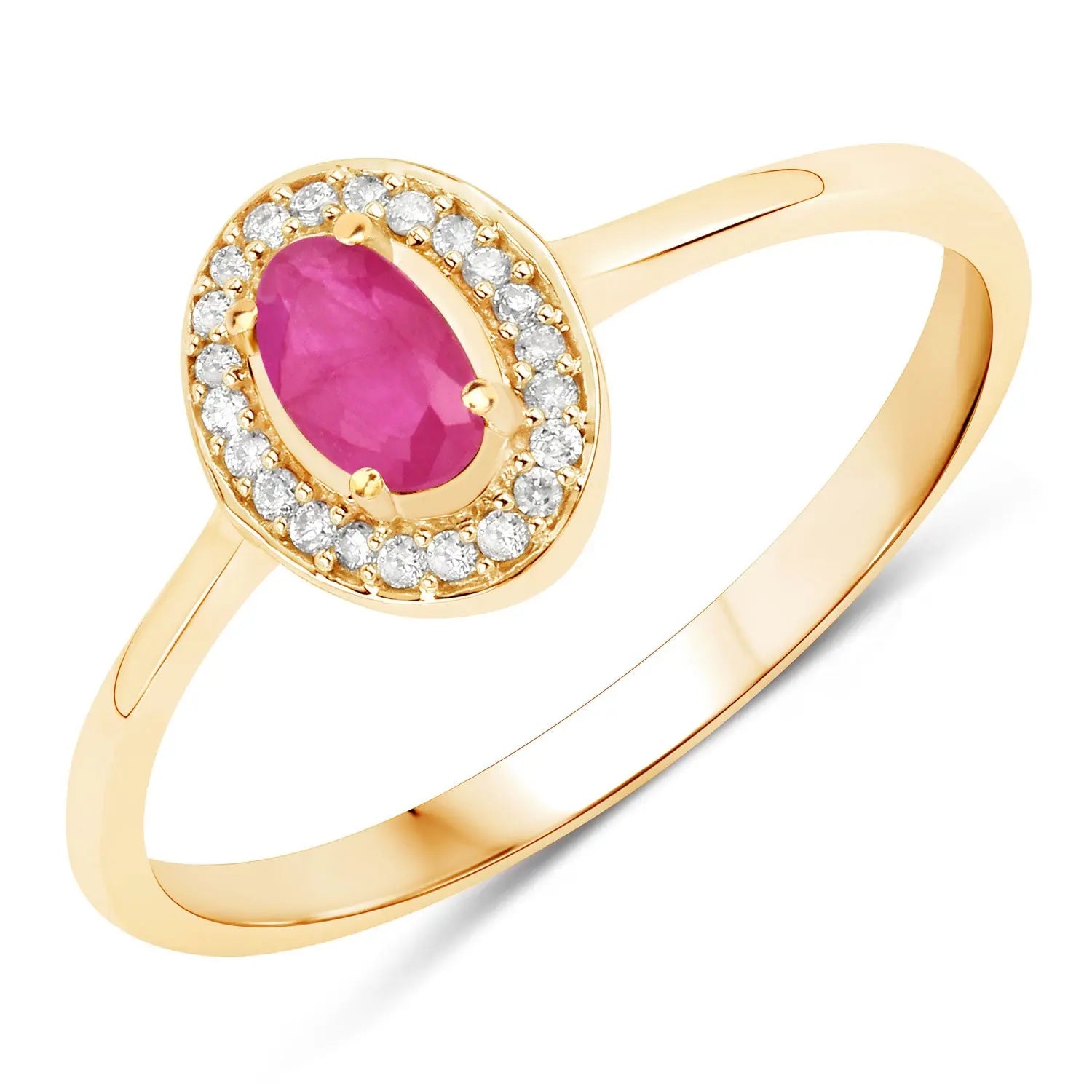 0.33 Carat Genuine Ruby and White Diamond 14K Yellow Gold Engagement Ring - GOLDISSEYA