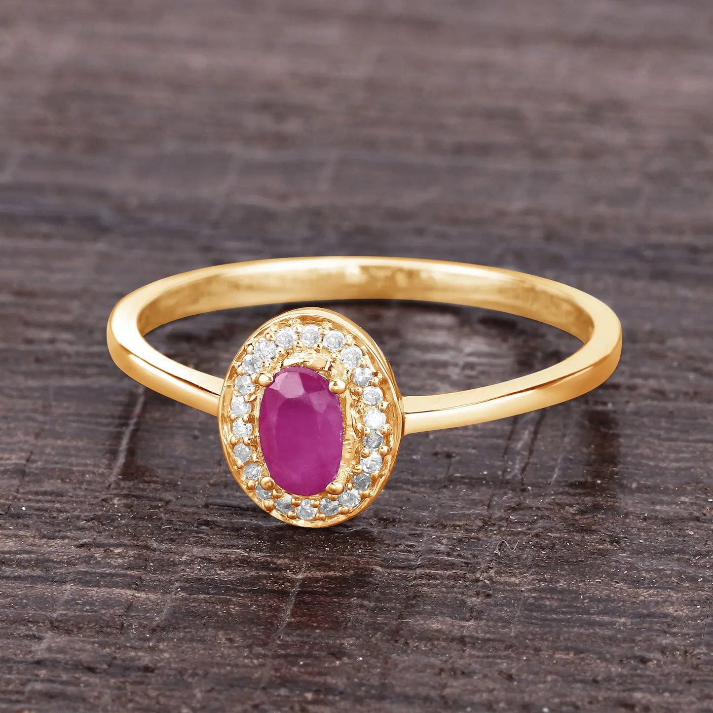 0.33 Carat Genuine Ruby and White Diamond 14K Yellow Gold Engagement Ring - GOLDISSEYA