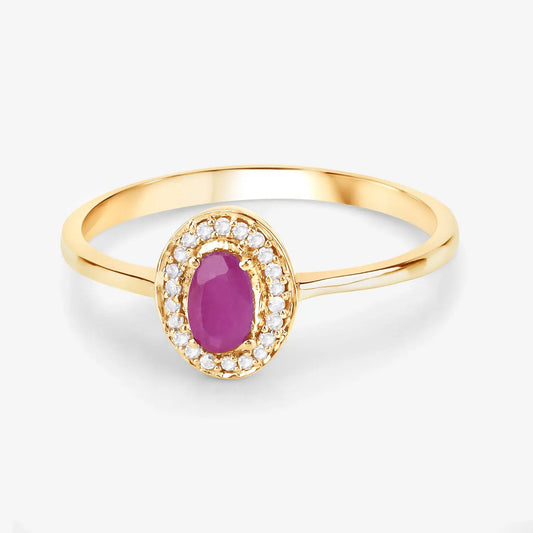 0.33 Carat Genuine Ruby and White Diamond 14K Yellow Gold Engagement Ring - GOLDISSEYA