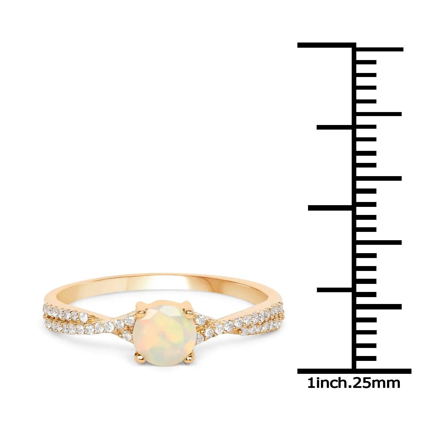 0.37 Carat Genuine Ethiopian Opal and White Diamond 14K Yellow Gold Engagement Ring - GOLDISSEYA