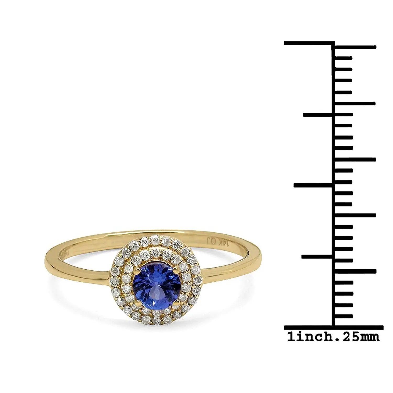 0.37 Carat Genuine Tanzanite and White Diamond 14K Yellow Gold Engagement Ring - GOLDISSEYA