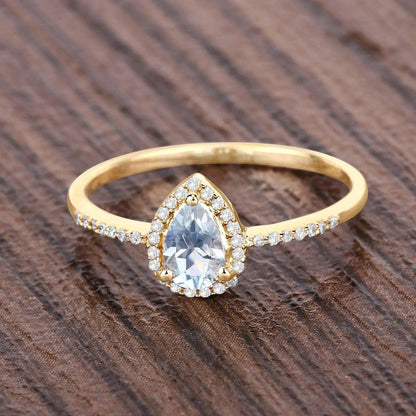0.45 Carat Genuine Aquamarine and White Diamond 14K Yellow Gold Engagement Ring - GOLDISSEYA