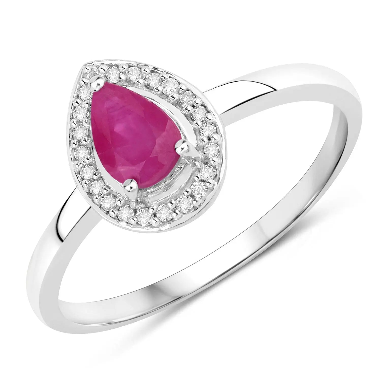 0.46 Carat Genuine Ruby and White Diamond 14K White Gold Engagement Ring - GOLDISSEYA