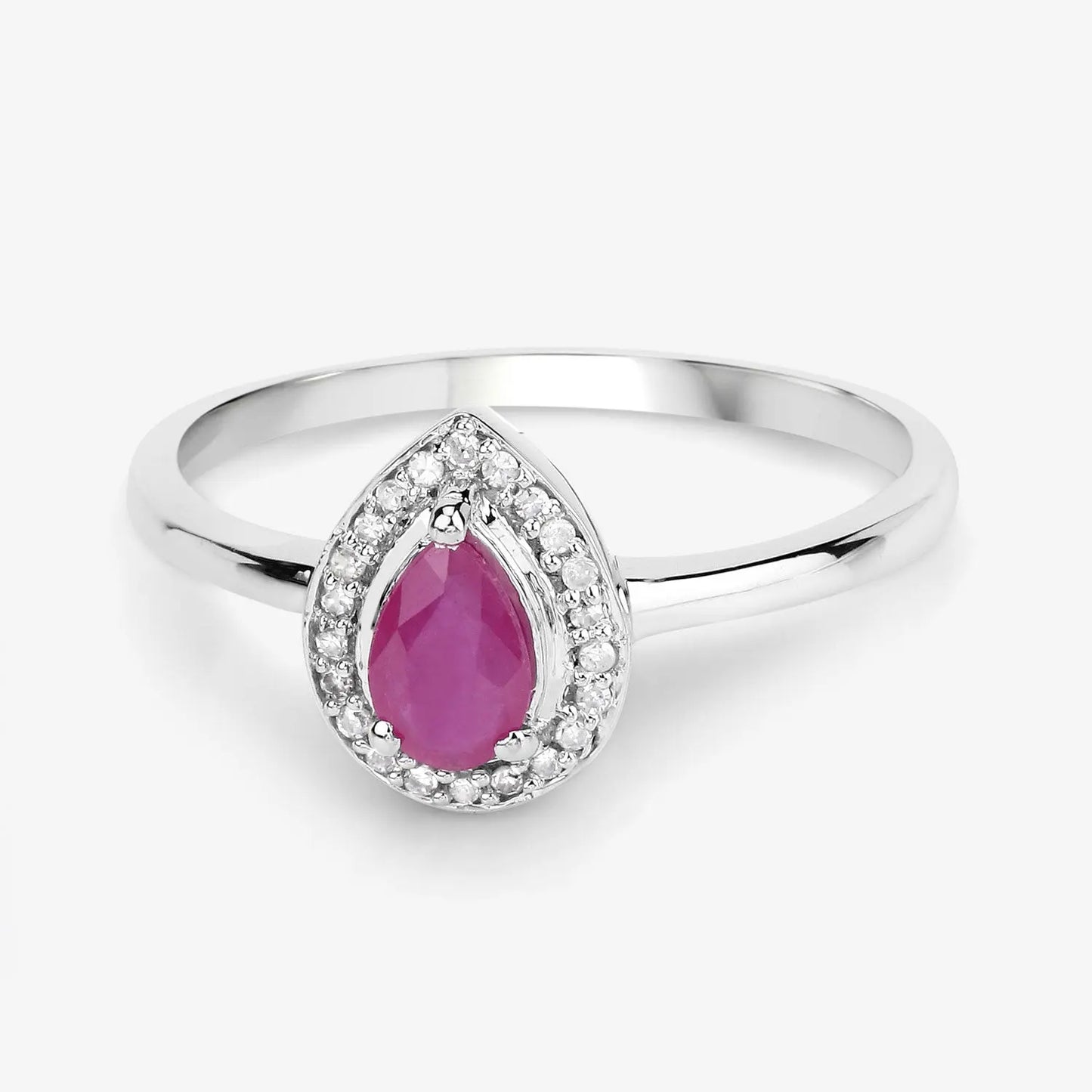 0.46 Carat Genuine Ruby and White Diamond 14K White Gold Engagement Ring - GOLDISSEYA