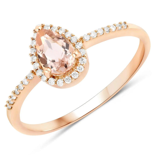 0.47 Carat Genuine Morganite and White Diamond 14K Rose Gold Engagement Ring - GOLDISSEYA
