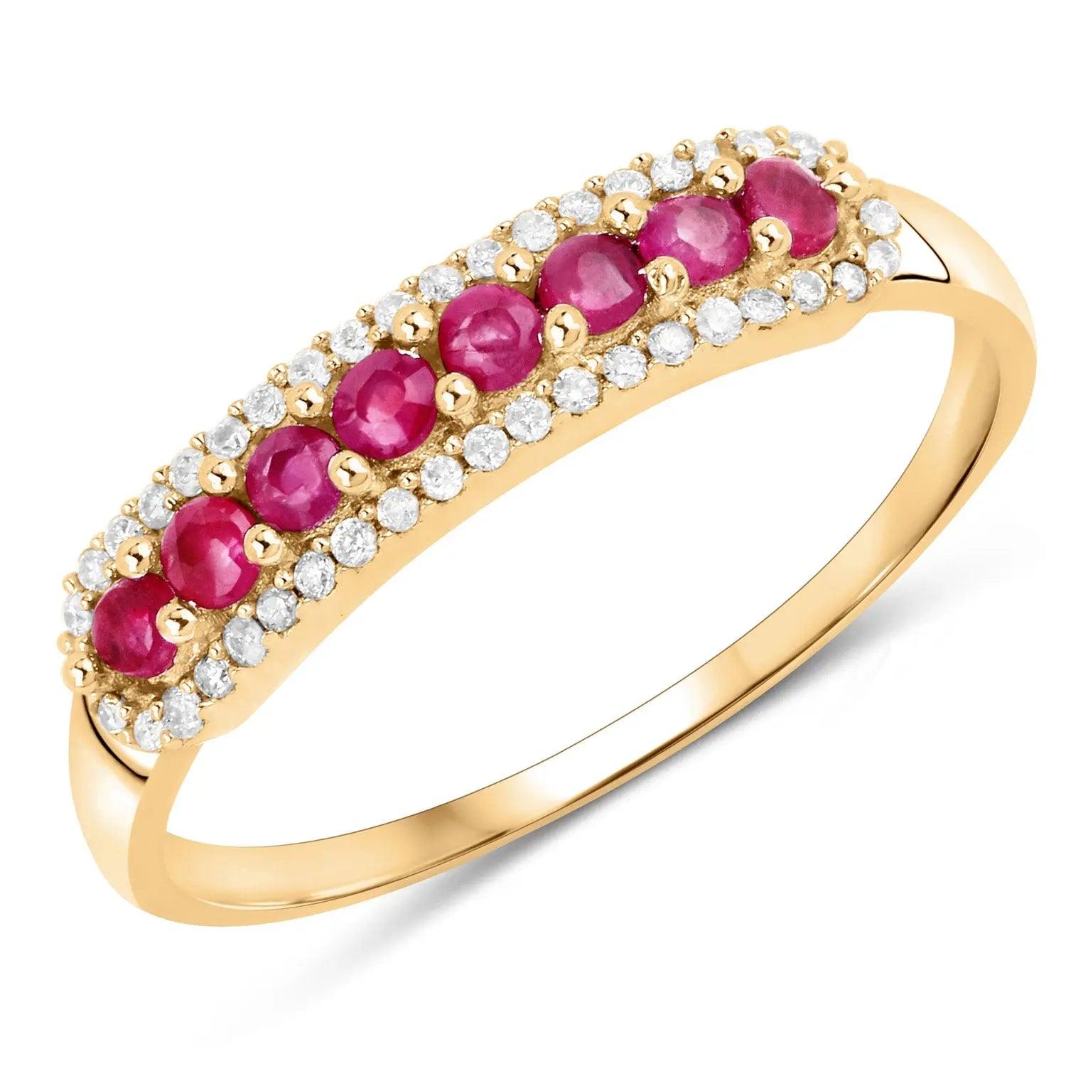 0.47 Carat Genuine Ruby and White Diamond 14K Yellow Gold Wedding Band Ring - GOLDISSEYA