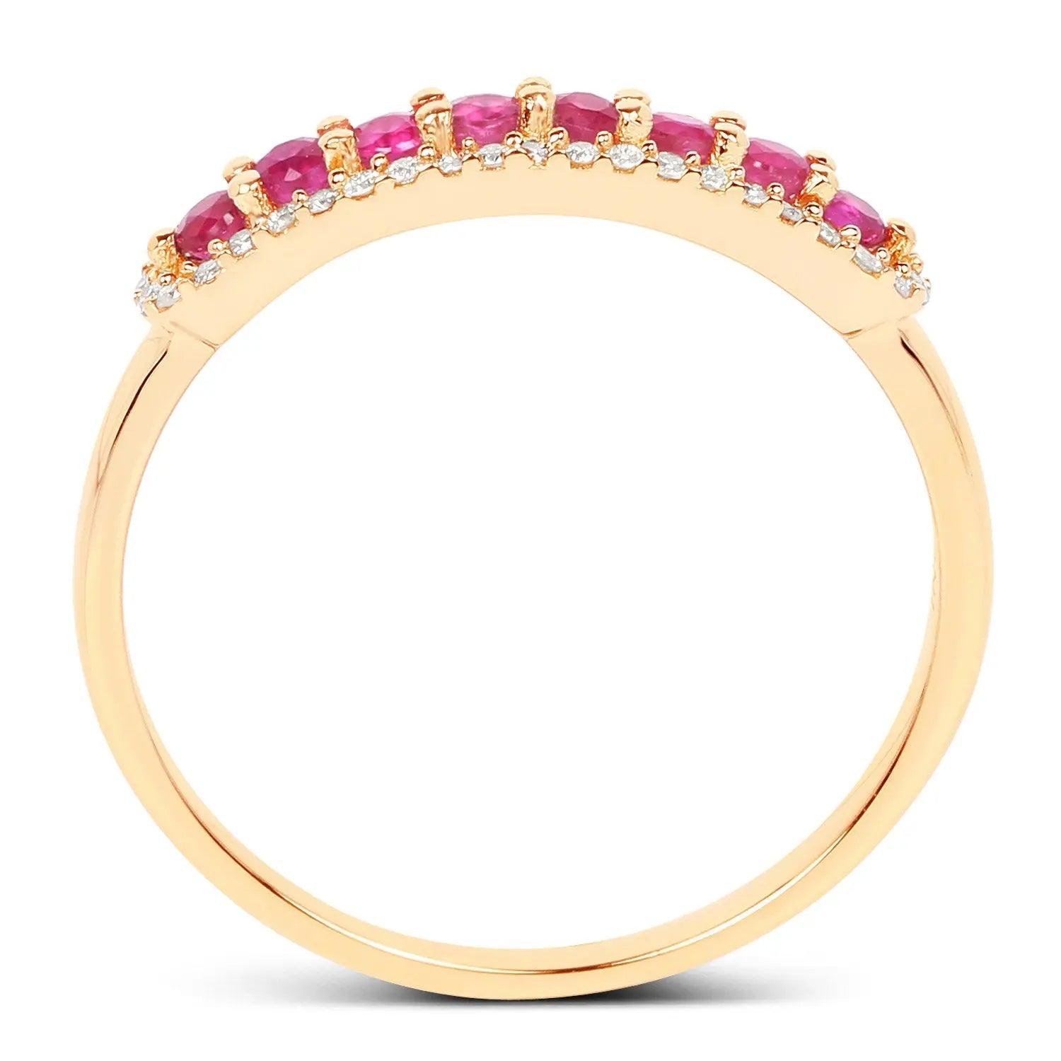 0.47 Carat Genuine Ruby and White Diamond 14K Yellow Gold Wedding Band Ring - GOLDISSEYA