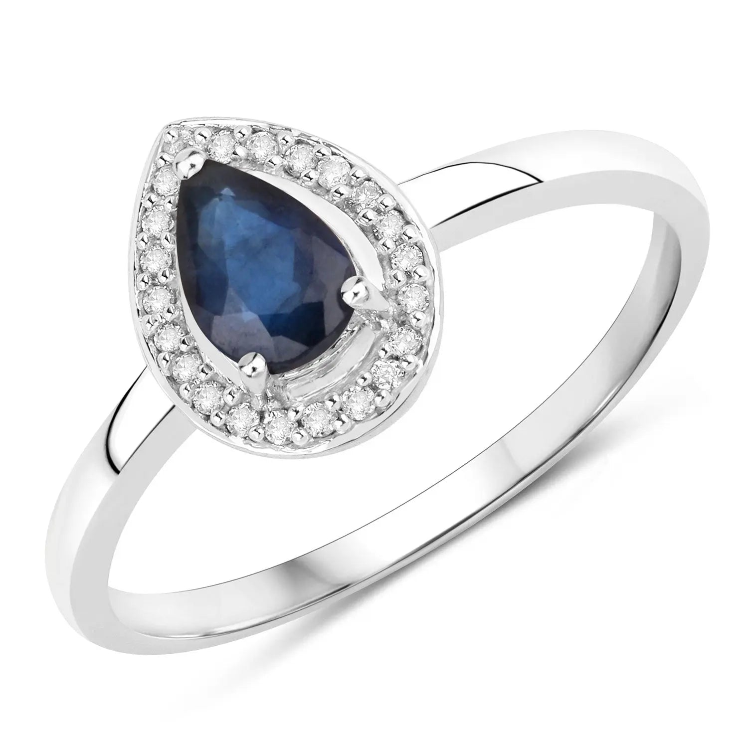 0.48 Carat Genuine Blue Sapphire and White Diamond 14K White Gold Engagement Ring - GOLDISSEYA