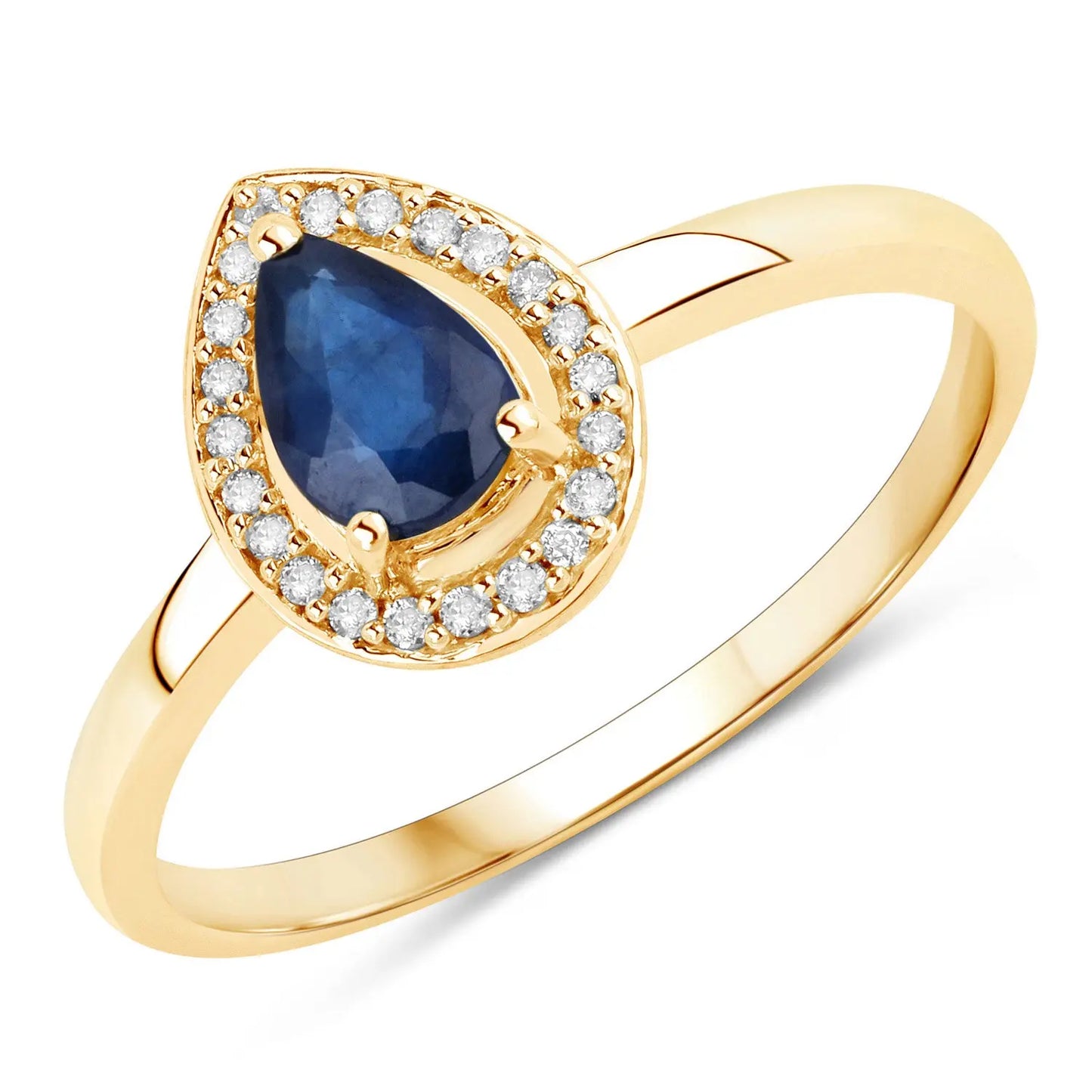 0.48 Carat Genuine Blue Sapphire and White Diamond 14K Yellow Gold Engagement Ring - GOLDISSEYA