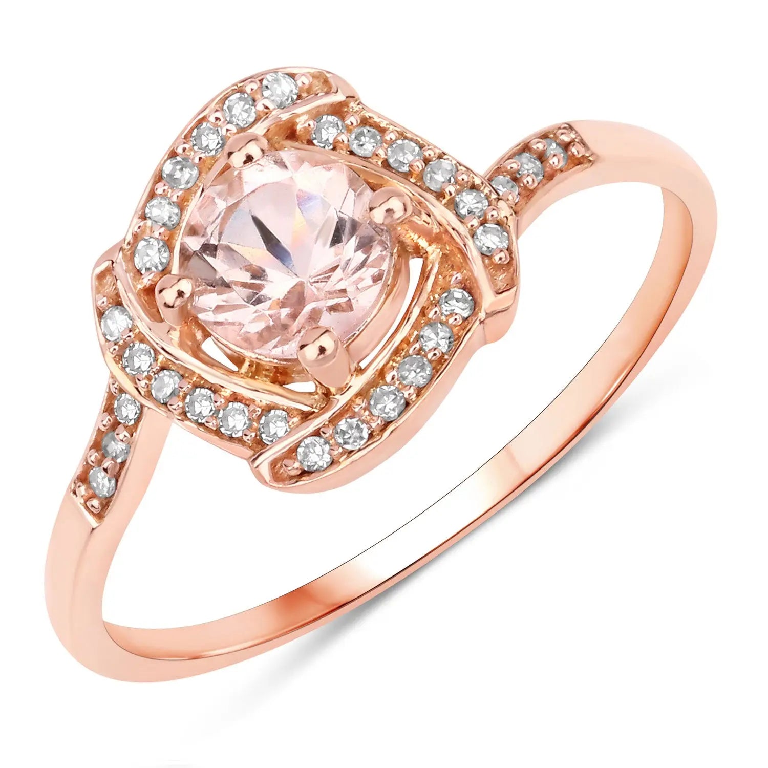 0.49 Carat Genuine Morganite and White Diamond 14K Rose Gold Engagement Ring - GOLDISSEYA