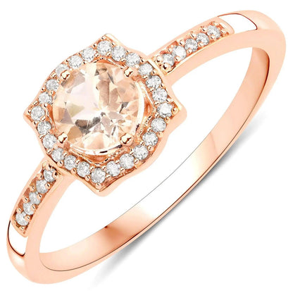 0.50 Carat Genuine Morganite and White Diamond 14K Rose Gold Engagement Ring - GOLDISSEYA