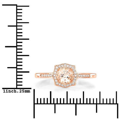 0.50 Carat Genuine Morganite and White Diamond 14K Rose Gold Engagement Ring - GOLDISSEYA