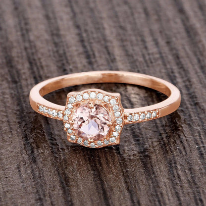 0.50 Carat Genuine Morganite and White Diamond 14K Rose Gold Engagement Ring - GOLDISSEYA