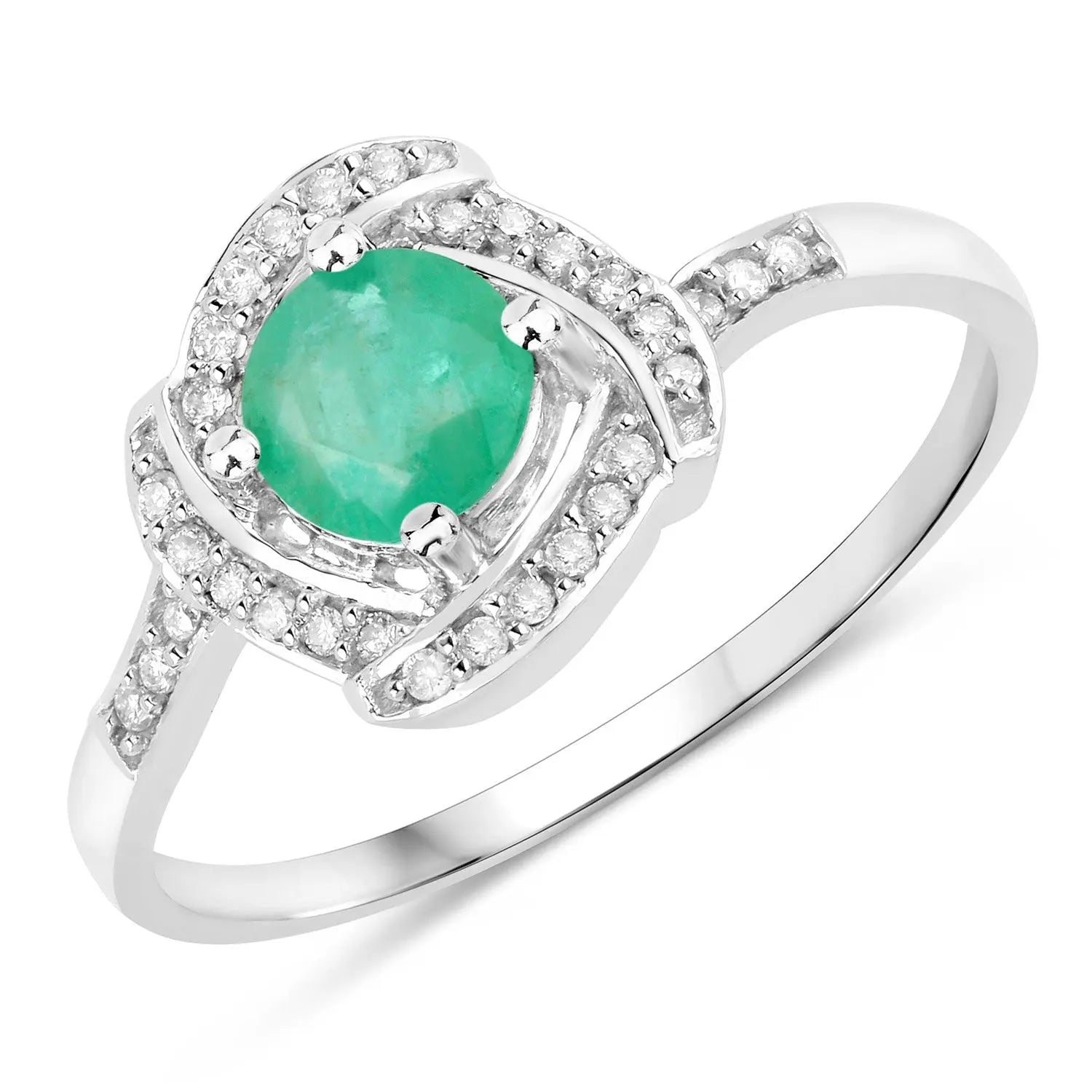 0.50 Carat Genuine Zambian Emerald and White Diamond 14K White Gold Engagement Ring - GOLDISSEYA