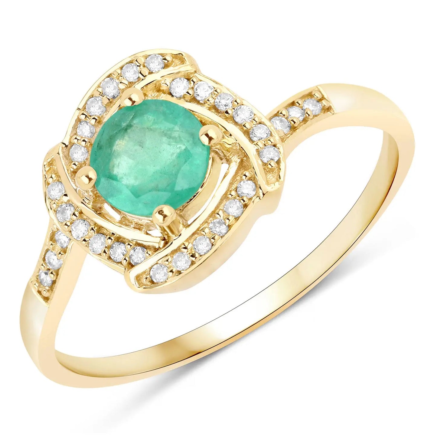 0.50 Carat Genuine Zambian Emerald and White Diamond 14K Yellow Gold Engagement Ring - GOLDISSEYA