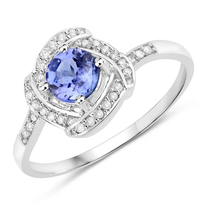 0.55 Carat Genuine Tanzanite and White Diamond 14K White Gold Engagement Ring - GOLDISSEYA