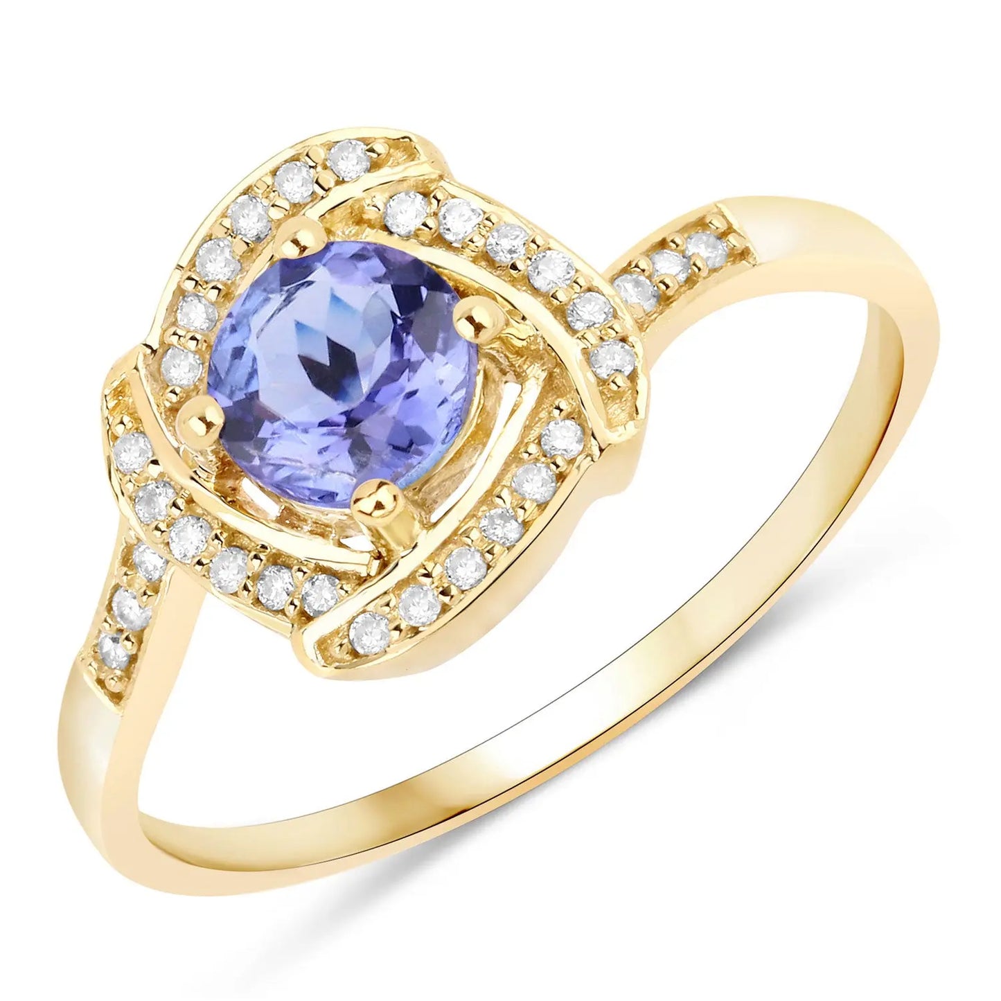 0.55 Carat Genuine Tanzanite and White Diamond 14K Yellow Gold Engagement Ring - GOLDISSEYA