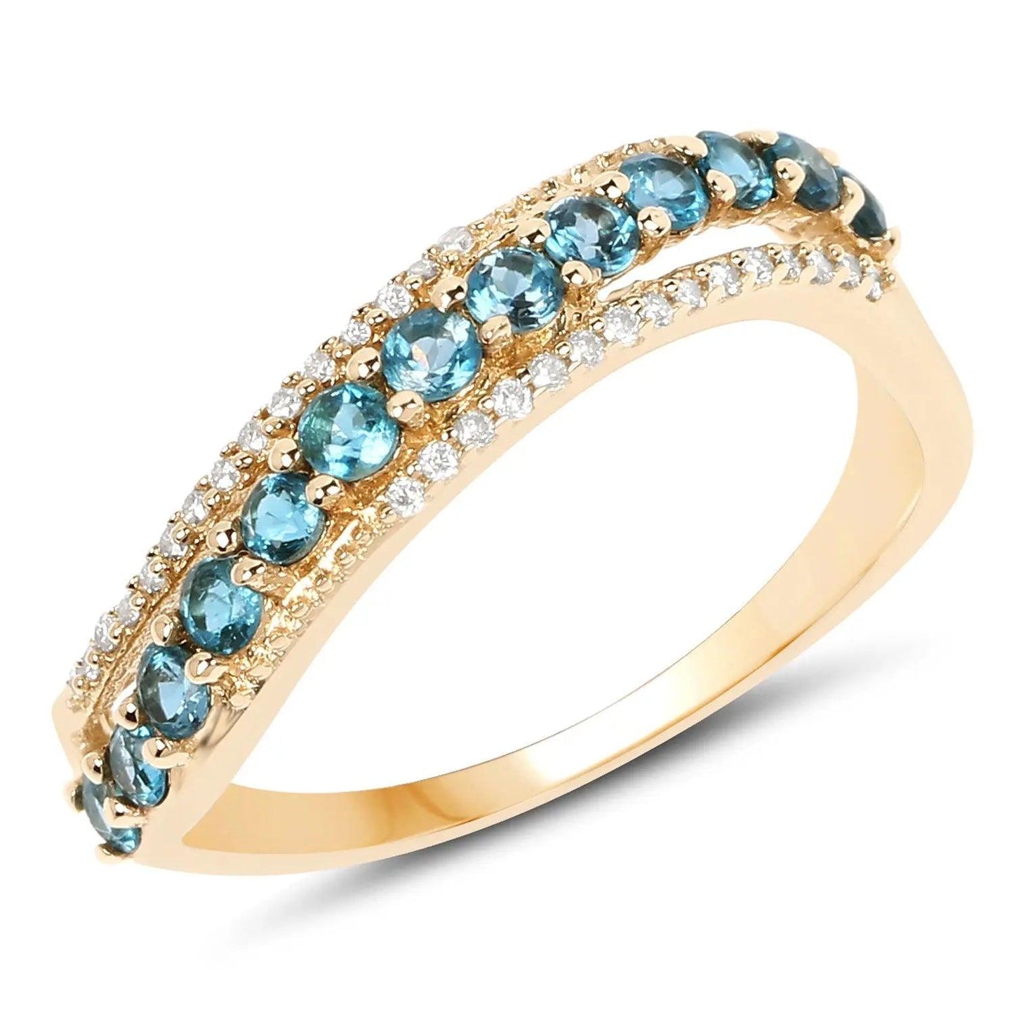 0.56 Carat Genuine London Blue Topaz and White Diamond 14K Yellow Gold Wedding Band Ring - GOLDISSEYA
