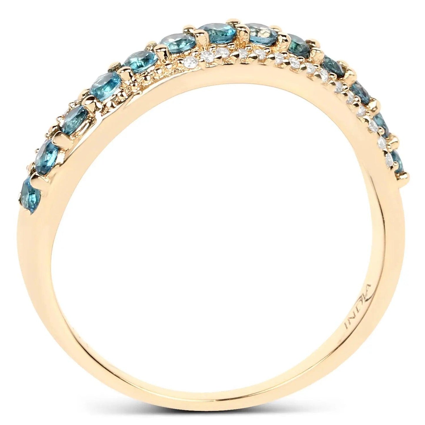 0.56 Carat Genuine London Blue Topaz and White Diamond 14K Yellow Gold Wedding Band Ring - GOLDISSEYA