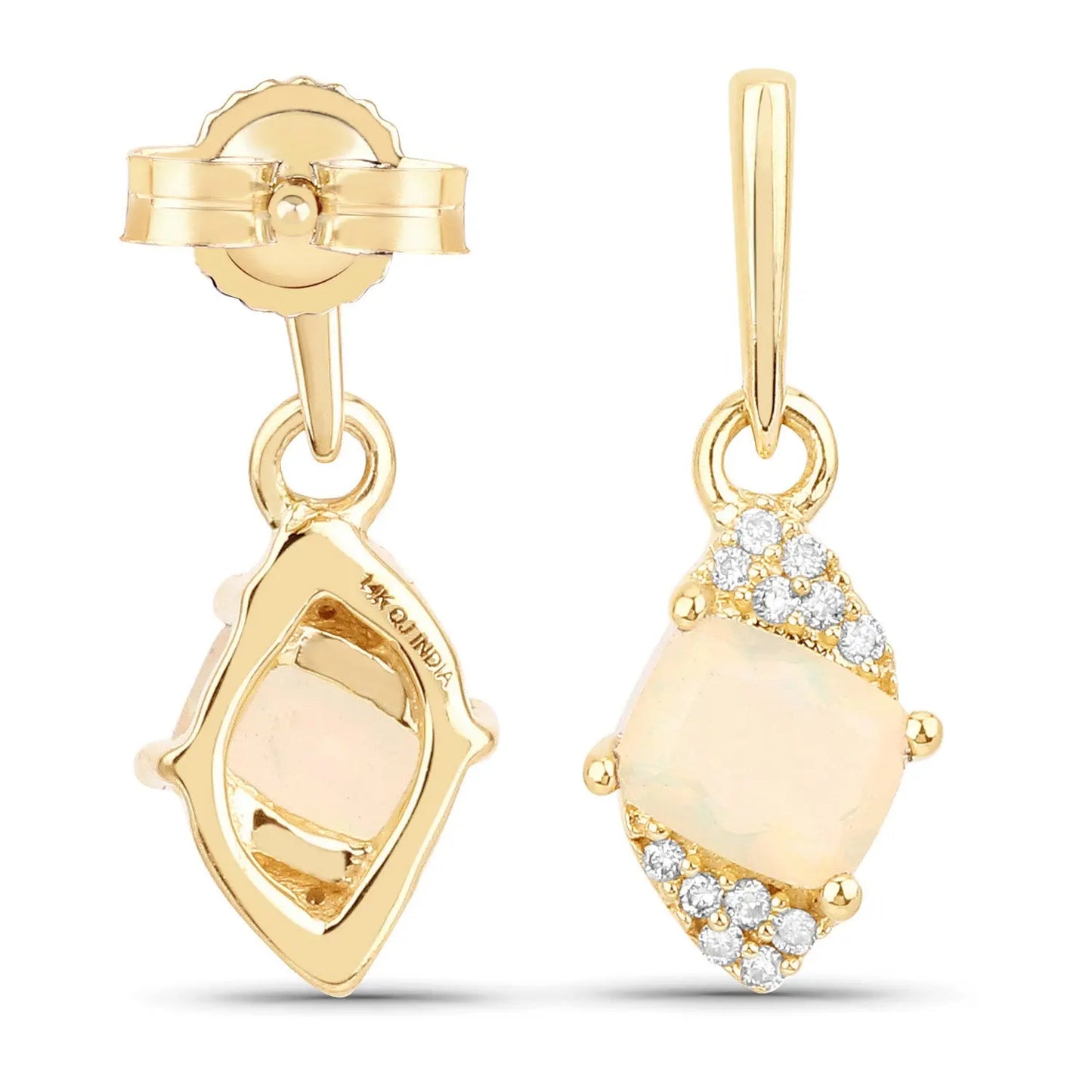 0.57 Carat Genuine Ethiopian Opal and White Diamond 14K Yellow Gold Earrings - GOLDISSEYA