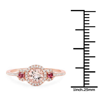 0.63 Carat Genuine Morganite, Pink Tourmaline and White Diamond 14K Rose Gold Ring - GOLDISSEYA