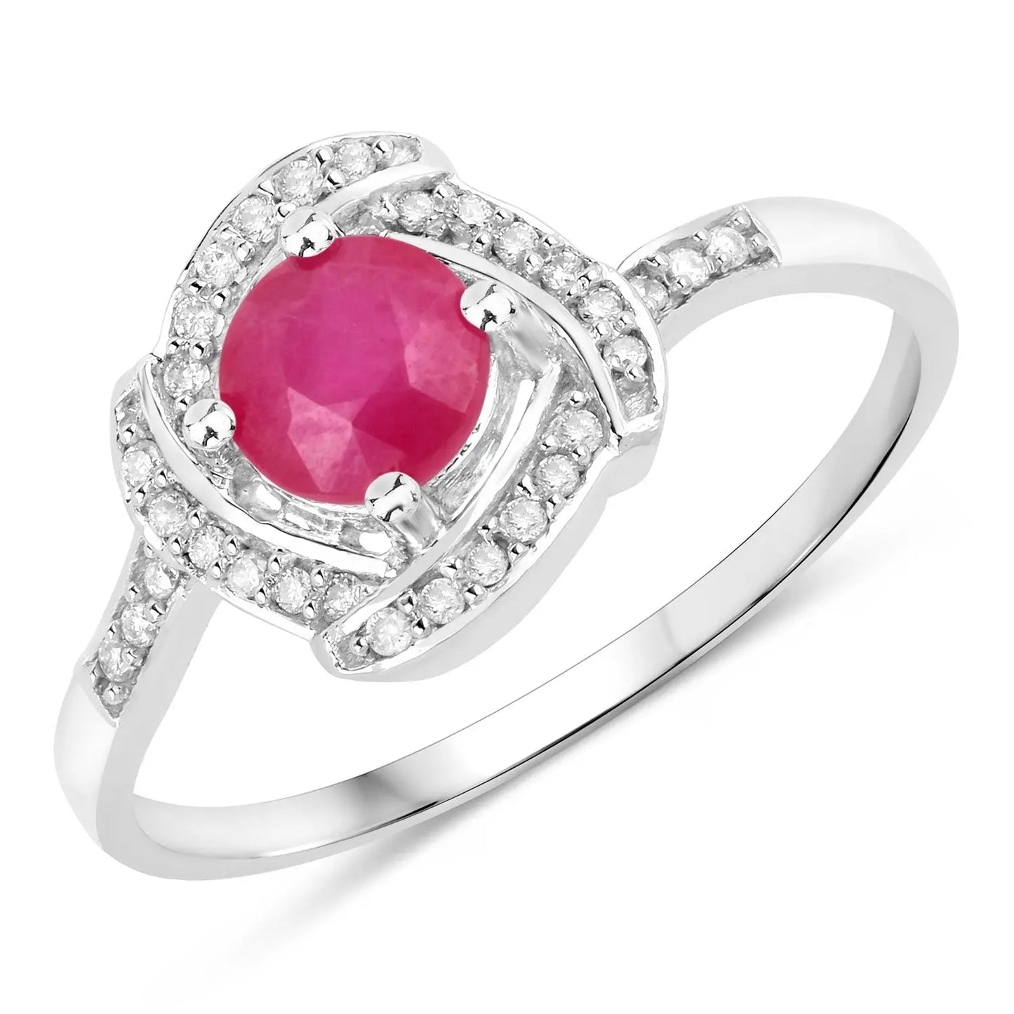 0.63 Carat Genuine Ruby and White Diamond 14K White Gold Engagement Ring - GOLDISSEYA