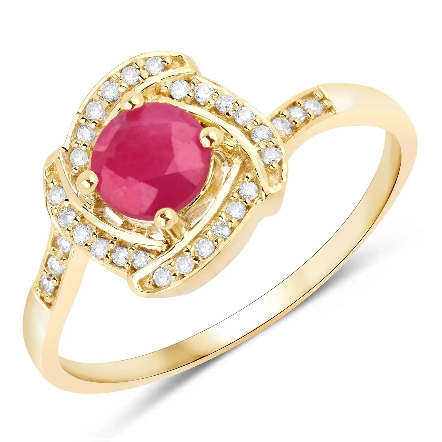 0.63 Carat Genuine Ruby and White Diamond 14K Yellow Gold Engagement Ring - GOLDISSEYA