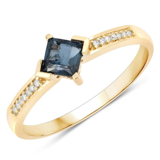 0.64 Carat Genuine Blue Sapphire and White Diamond 14K Yellow Gold Engagement Ring - GOLDISSEYA