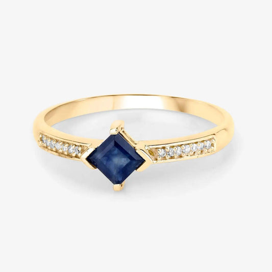 0.64 Carat Genuine Blue Sapphire and White Diamond 14K Yellow Gold Engagement Ring - GOLDISSEYA