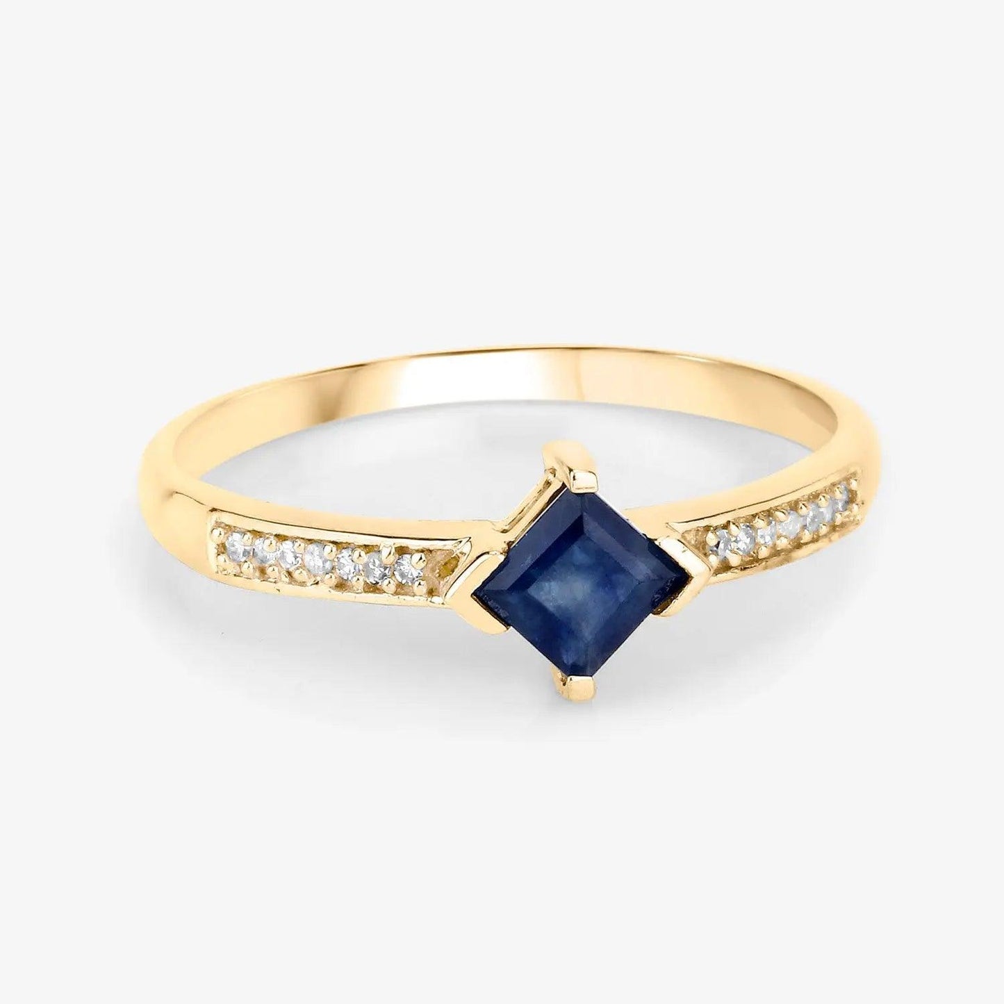 0.64 Carat Genuine Blue Sapphire and White Diamond 14K Yellow Gold Engagement Ring - GOLDISSEYA