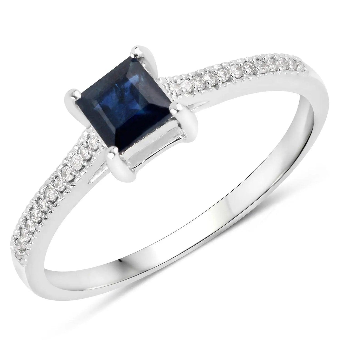 0.67 Carat Genuine Blue Sapphire and White Diamond 14K White Gold Engagement Ring - GOLDISSEYA