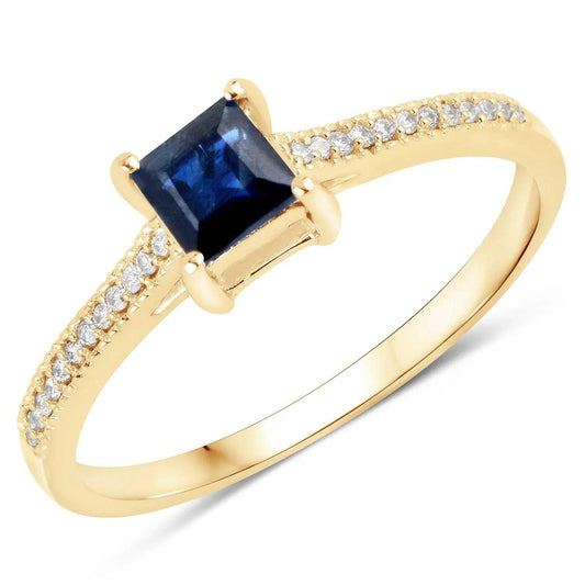 0.67 Carat Genuine Blue Sapphire and White Diamond 14K Yellow Gold Engagement Ring - GOLDISSEYA