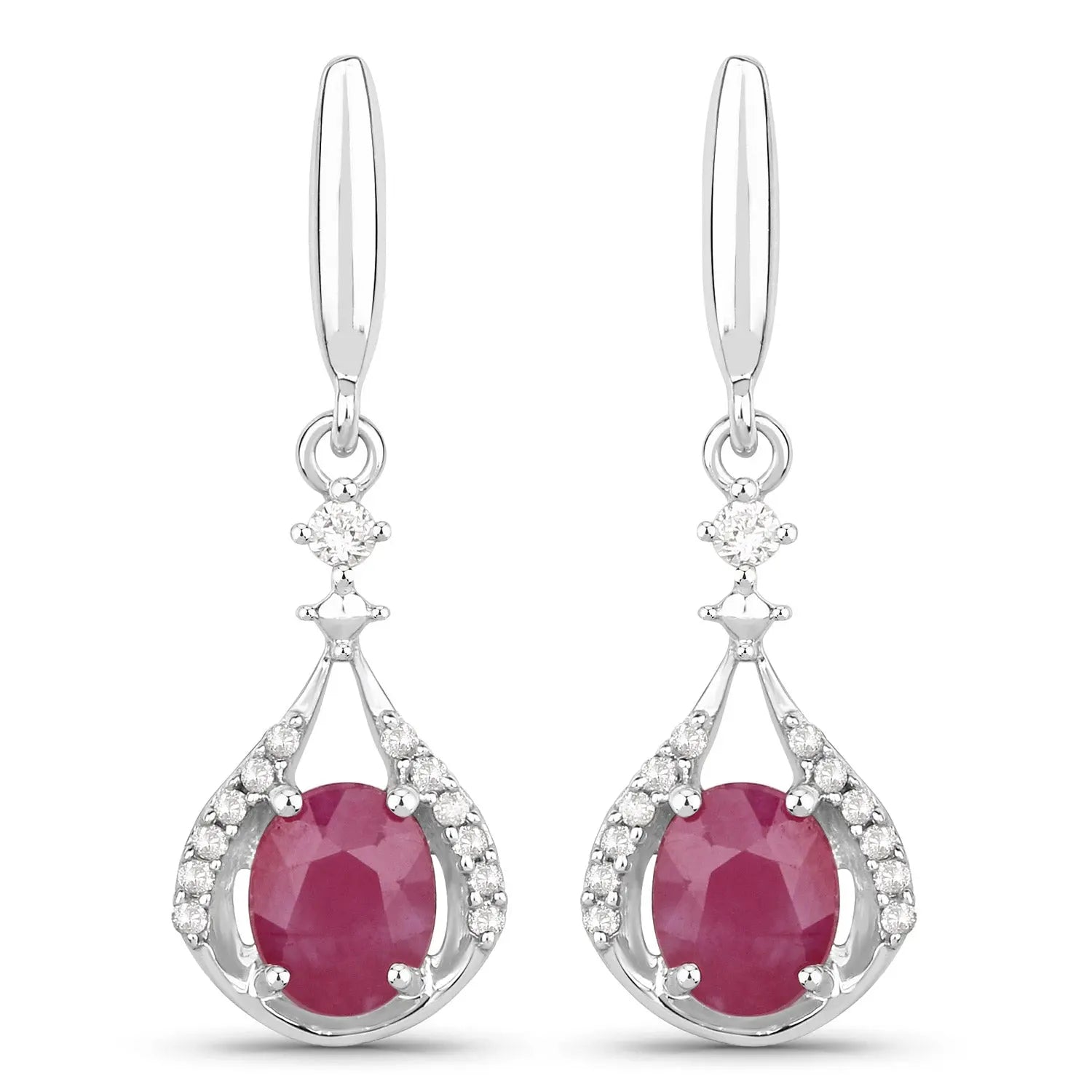 0.70 Carat Genuine Ruby and White Diamond 14K White Gold Earrings - GOLDISSEYA