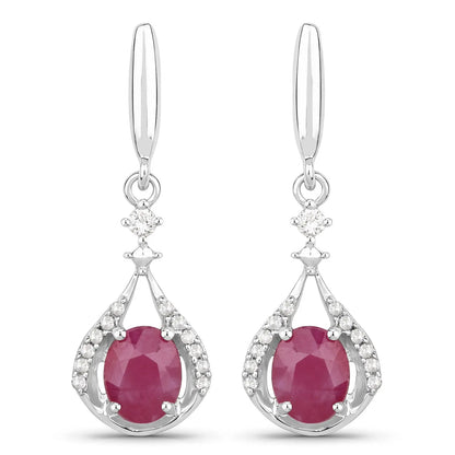 0.70 Carat Genuine Ruby and White Diamond 14K White Gold Earrings - GOLDISSEYA