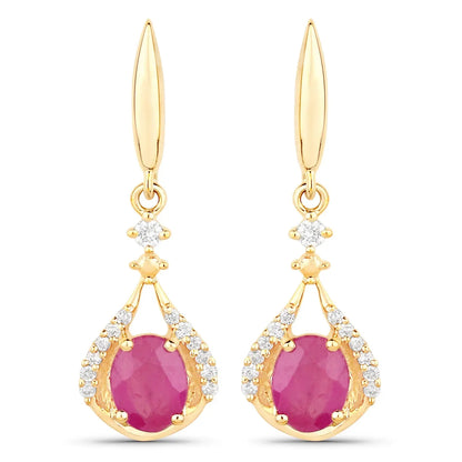 0.70 Carat Genuine Ruby and White Diamond 14K Yellow Gold Earrings - GOLDISSEYA