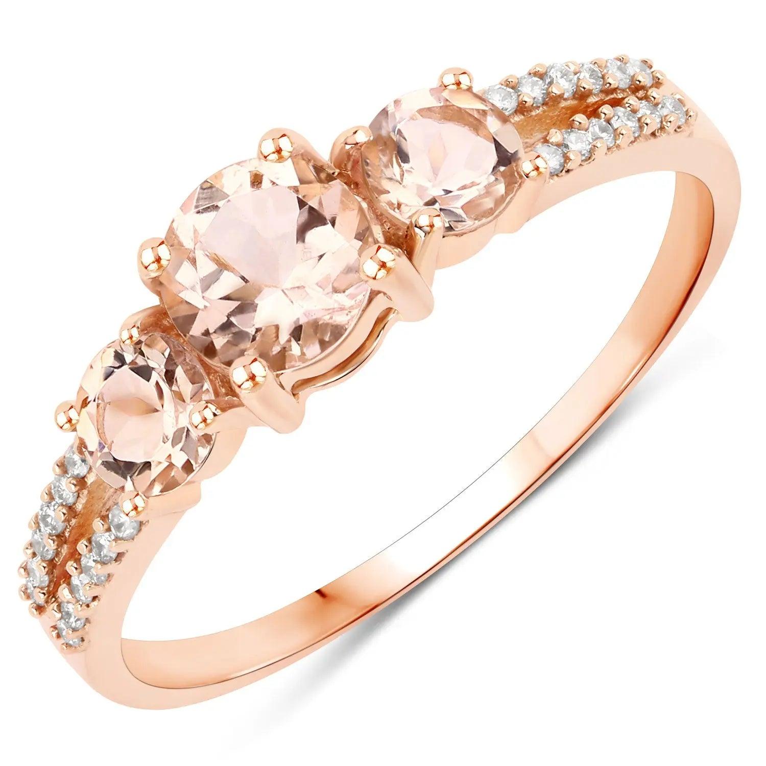 0.72 Carat Genuine Morganite and White Diamond 14K Rose Gold Ring - GOLDISSEYA