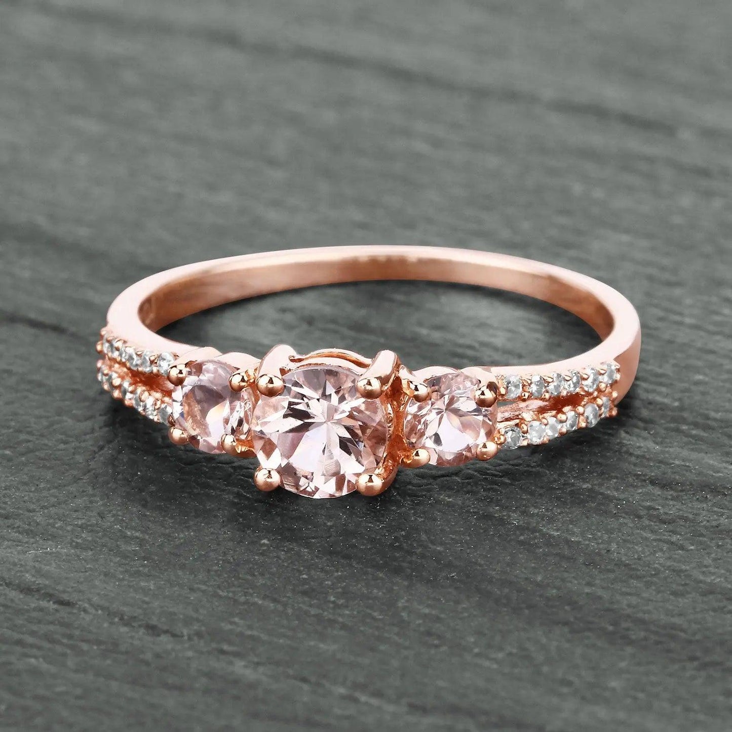 0.72 Carat Genuine Morganite and White Diamond 14K Rose Gold Ring - GOLDISSEYA