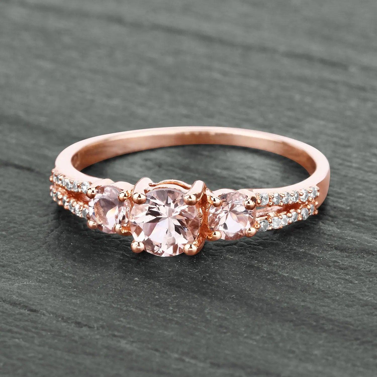 0.72 Carat Genuine Morganite and White Diamond 14K Rose Gold Ring - GOLDISSEYA