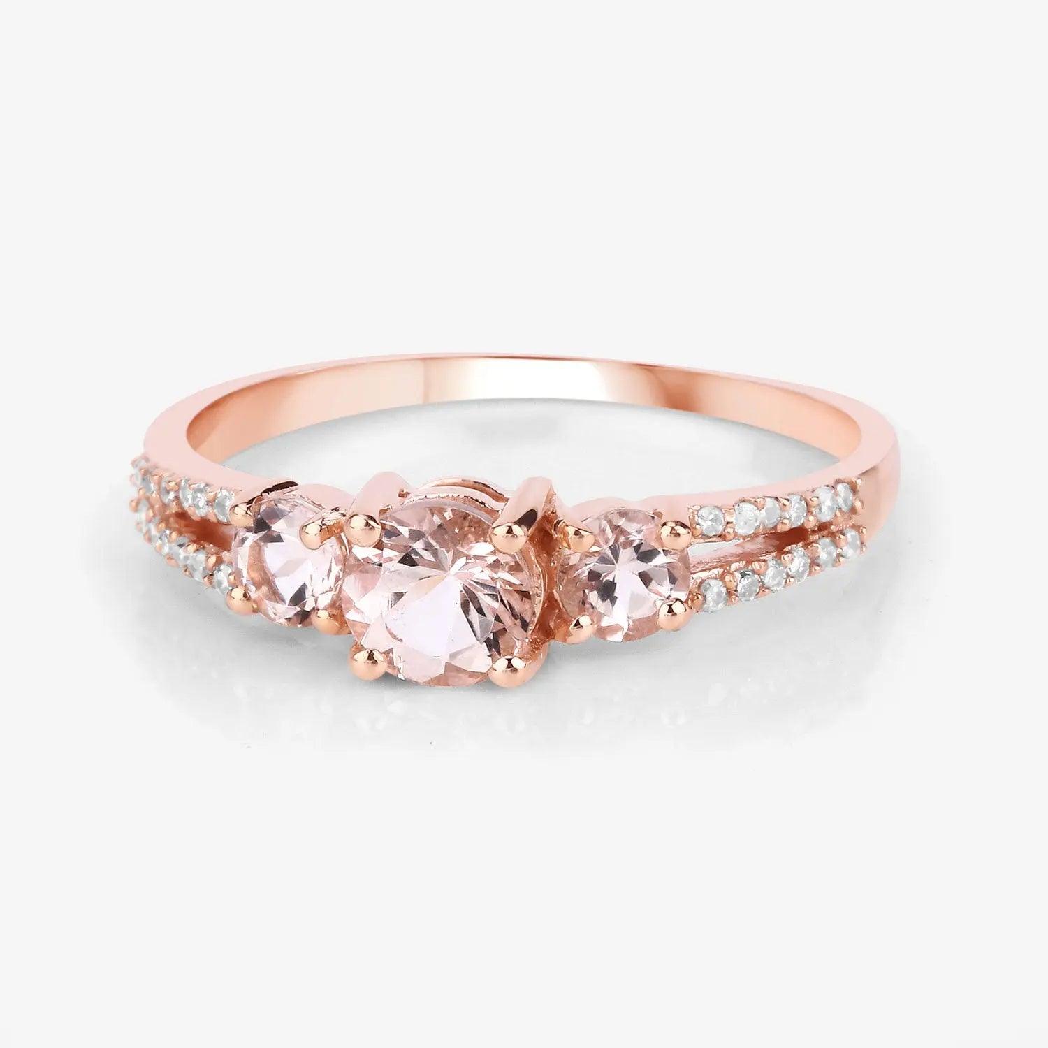 0.72 Carat Genuine Morganite and White Diamond 14K Rose Gold Ring - GOLDISSEYA