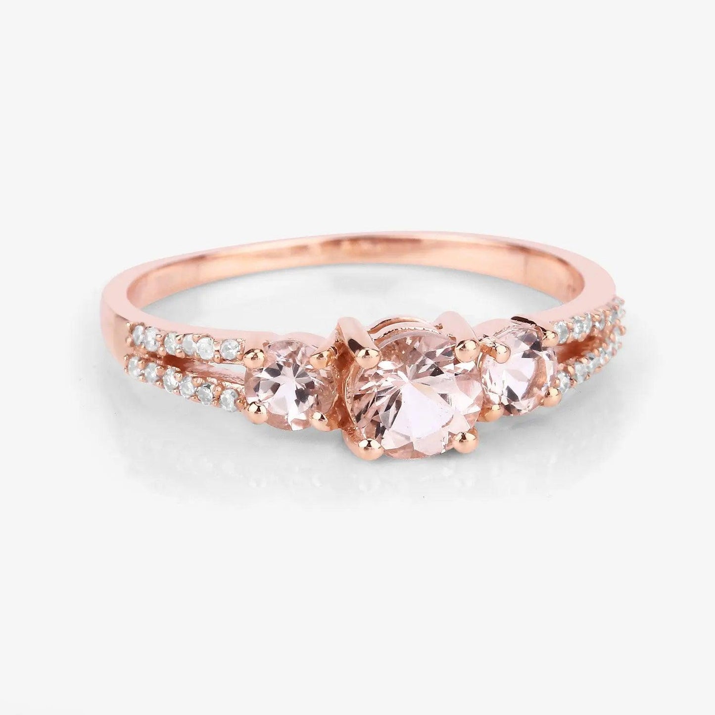 0.72 Carat Genuine Morganite and White Diamond 14K Rose Gold Ring - GOLDISSEYA