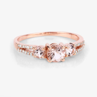 0.72 Carat Genuine Morganite and White Diamond 14K Rose Gold Ring - GOLDISSEYA